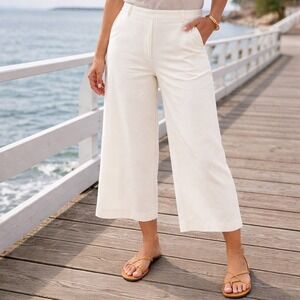 Zara Woman Off White High Waisted Wide Leg Cropped Trousers Size L Culottes